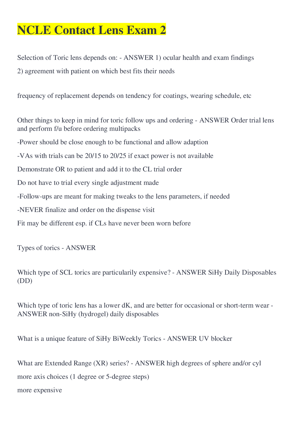 NCLE Contact Lens Exam 2 Browsegrades